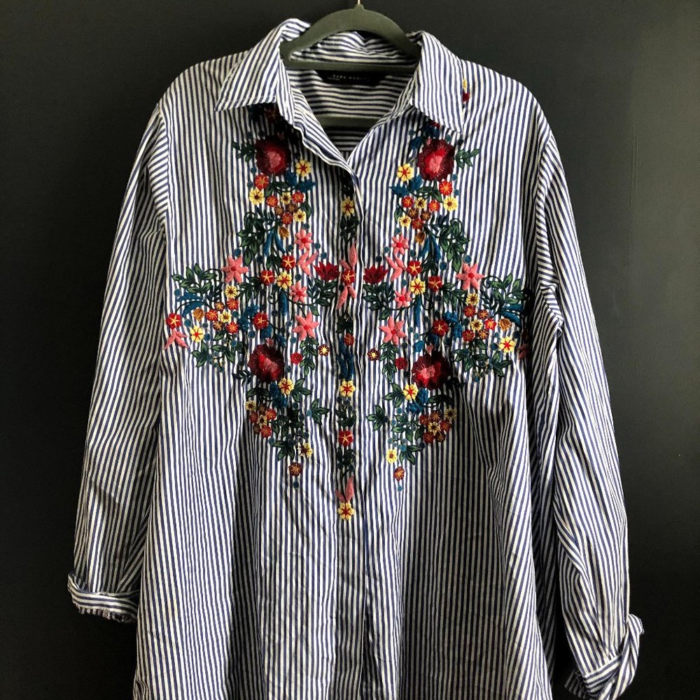 Zara Stripe Top with Embroidered Florals